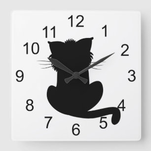 Black Cat Wall Clock Quadratische Wanduhr