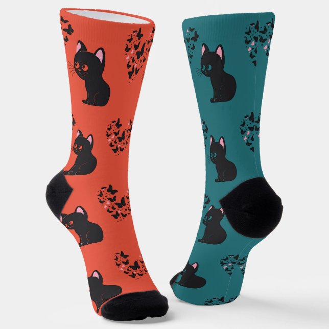 Black Cat Watching Butterfells Socken (Gewinkelt)