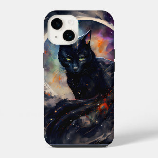 Black Cat Watercolor Eclipse Moon Artwork iPhone 14 Hülle
