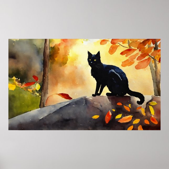Black Cat Watercolor Wall Poster (Vorne)