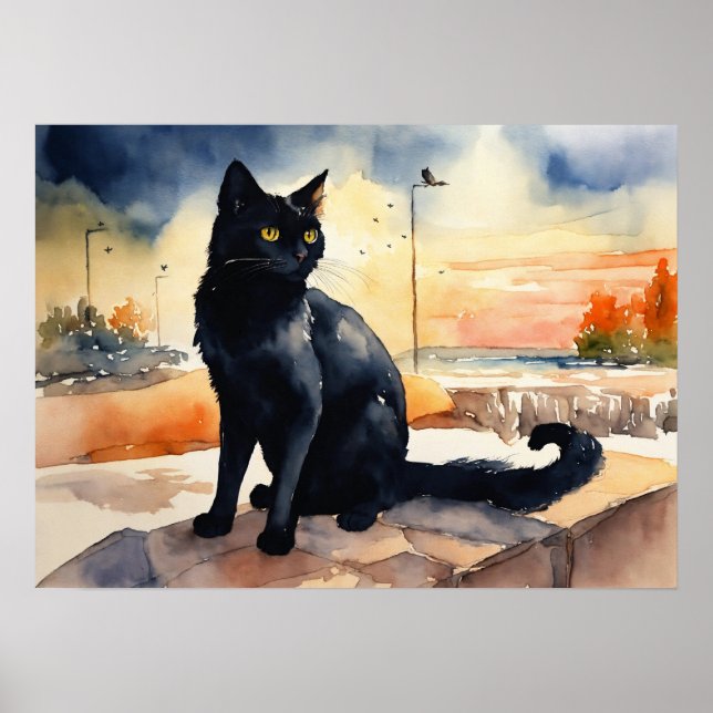 Black Cat Watercolor Wall Poster (Vorne)