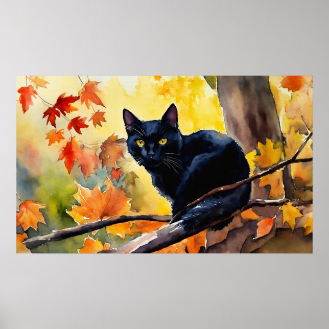 Black Cat Watercolor Wall Poster (Vorne)