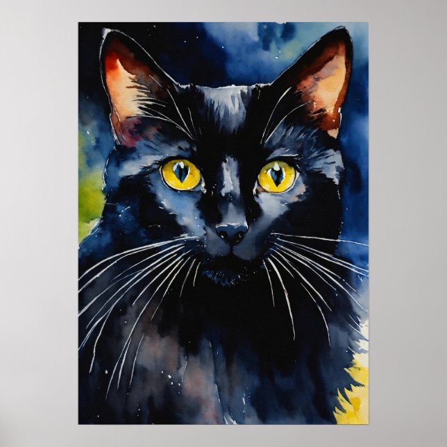 Black Cat Watercolor Wall Poster (Vorne)
