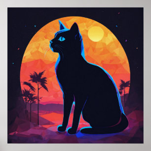 Black Cat Watercolor Wall Poster