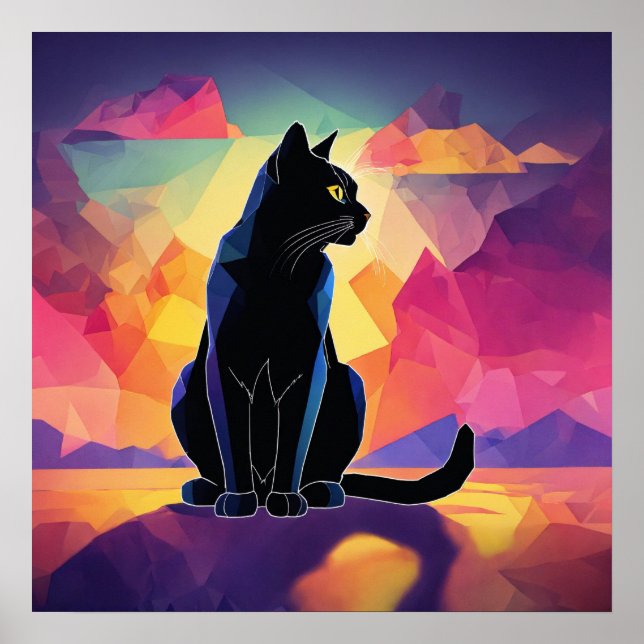 Black Cat Watercolor Wall Poster (Vorne)