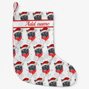 Black Cat Watercolor with Christmas Scarf Kleiner Weihnachtsstrumpf