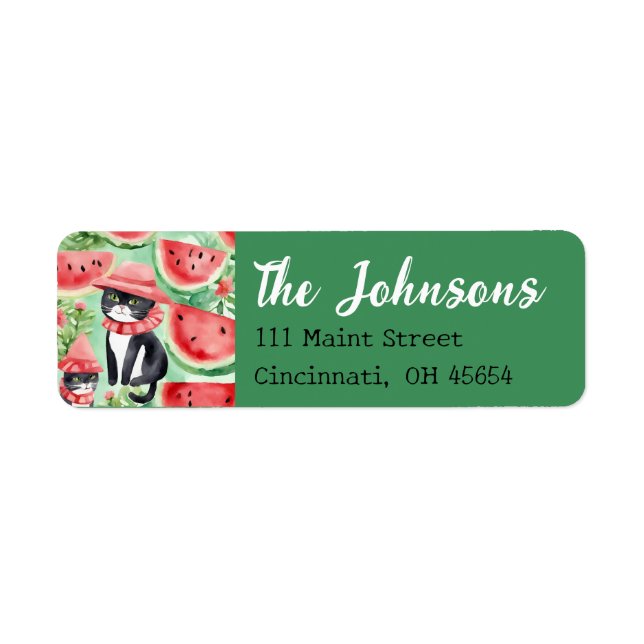 Black Cat Watermelon Summer Address Labels (Vorne)