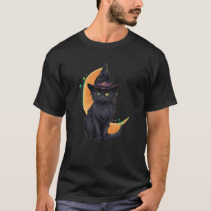 Black Cat Wear Halloween Hexenhut Cat und Cres T-Shirt