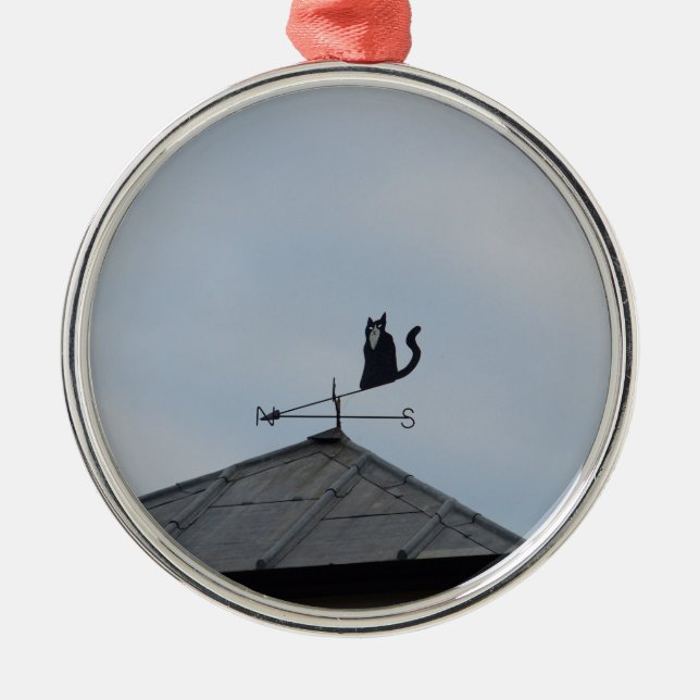 Black Cat Weather Vane Silbernes Ornament (Vorne)