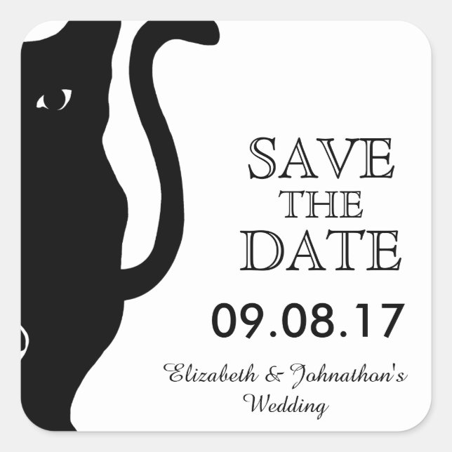 Black Cat Wedding Save the Date Quadratischer Aufkleber (Vorderseite)