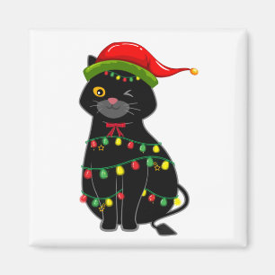 Black Cat Weihnachten Beleuchtung Platz Magnet