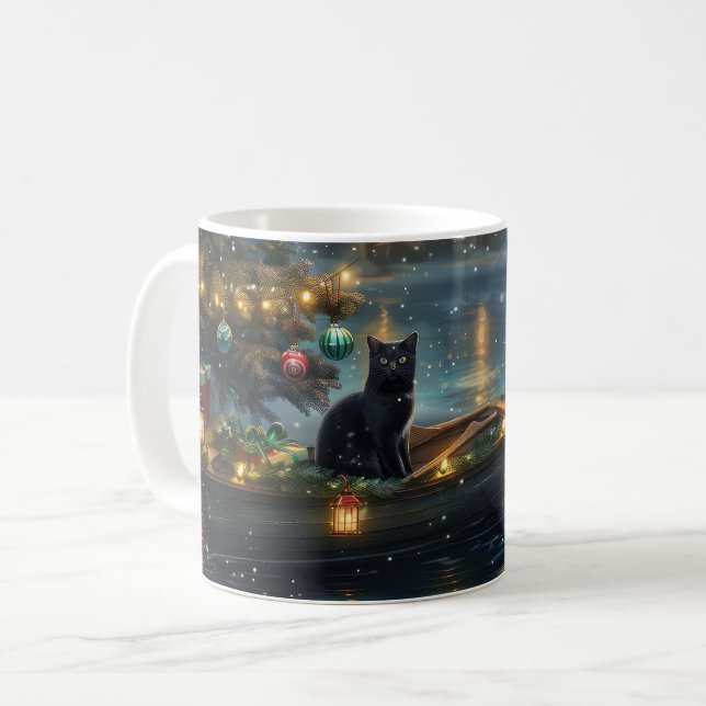 Black Cat Weihnachten Feierliche Reise Kaffeetasse (Vorderseite Links)
