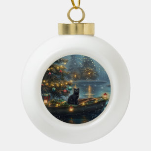Black Cat Weihnachten Feierliche Reise Keramik Kugel-Ornament
