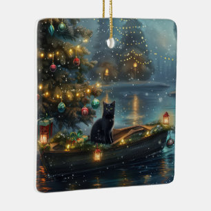 Black Cat Weihnachten Feierliche Reise Keramikornament
