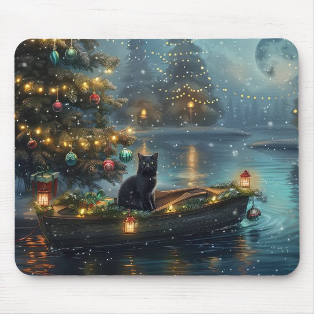 Black Cat Weihnachten Feierliche Reise Mousepad (Vorne)