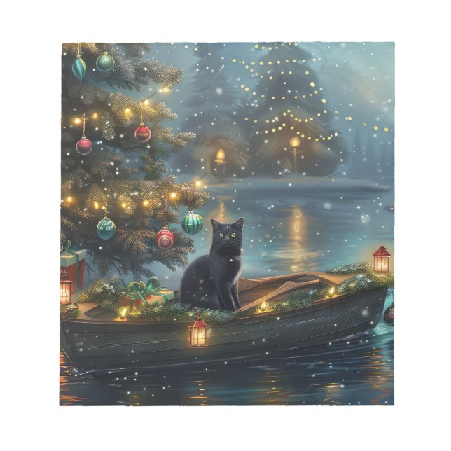 Black Cat Weihnachten Feierliche Reise Notizblock (Vorderseite)