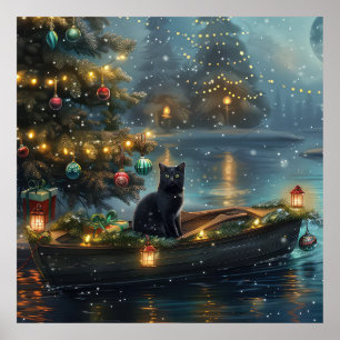Black Cat Weihnachten Feierliche Reise Poster