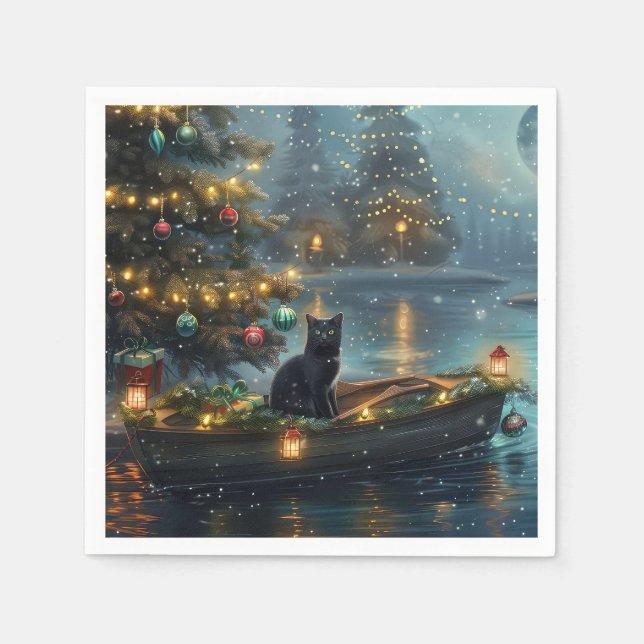 Black Cat Weihnachten Feierliche Reise Serviette (Vorderseite)