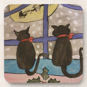 Black Cat Weihnachten Hard Plastic Untersetzer