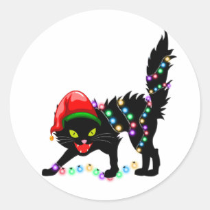 Black Cat Weihnachten - Klassischer Rundaufkleber Runder Aufkleber