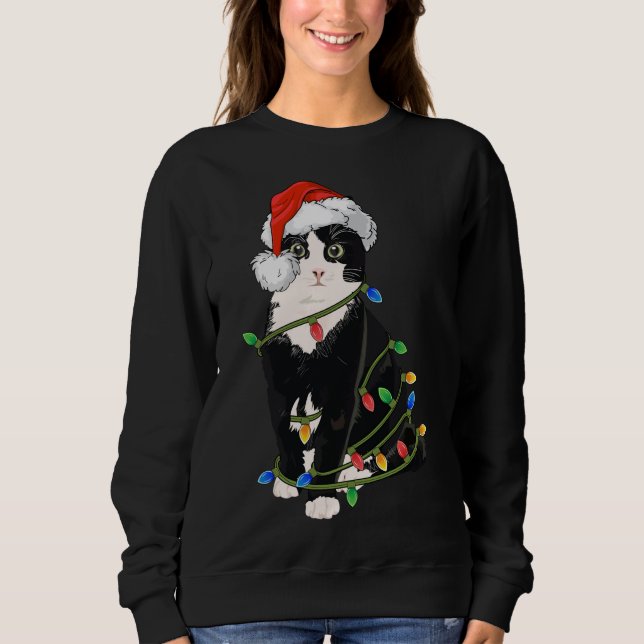 Black Cat Weihnachten Lights Black Cat Xmas Gesche Sweatshirt (Vorderseite)