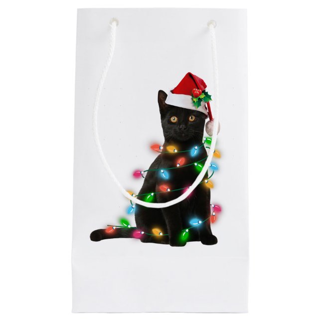Black Cat Weihnachten Lightshirt Katzenliebhaber c Kleine Geschenktüte (Vorderseite)