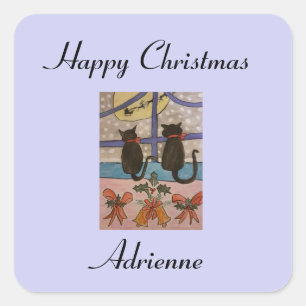 Black Cat Weihnachten Personalisiert Stickers