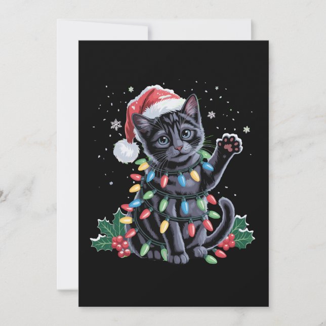 Black Cat Weihnachten Weihnachtsmannmütze Meowy Xm (Vorderseite)