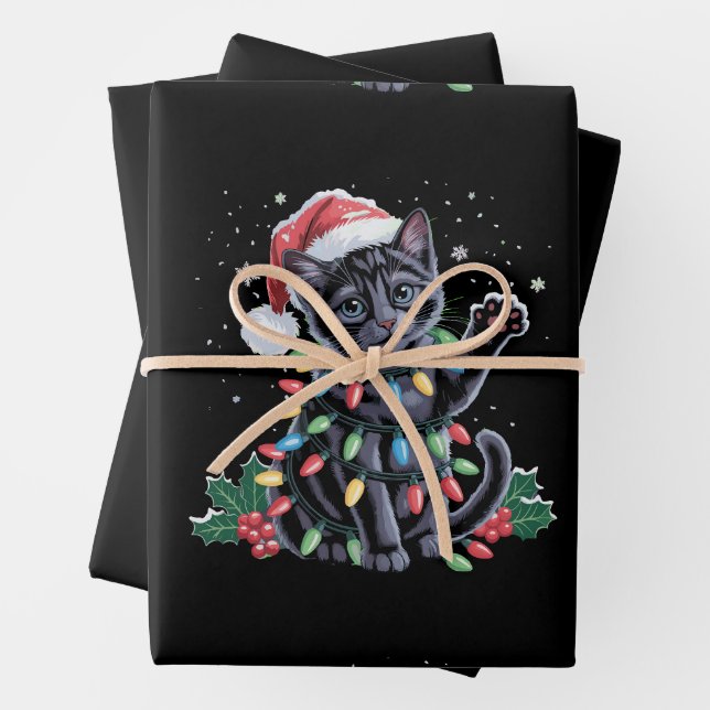 Black Cat Weihnachten Weihnachtsmannmütze Meowy Xm Geschenkpapier Set (Beispiel)
