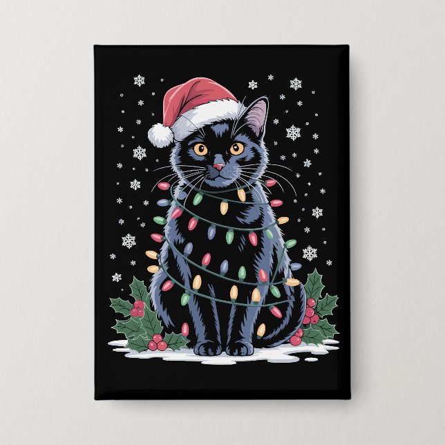 Black Cat Weihnachts-Weihnachtsmannmütze Funny Meo Button (Vorderseite)