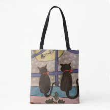 Black Cat Weihnachtsband Tote Tasche