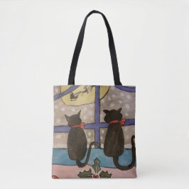 Black Cat Weihnachtsband Tote Tasche