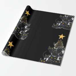 Black Cat Weihnachtsbaum Design Sparkling Sterne Geschenkpapier