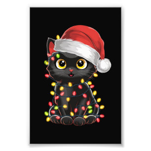 Black Cat Weihnachtsbaum Lichter Funny Santa Kitte Fotodruck