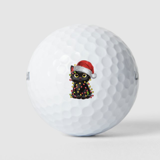 Black Cat Weihnachtsbaum Lichter Funny Santa Kitte Golfball (Vorderseite)