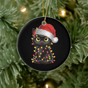 Black Cat Weihnachtsbaum Lichter Funny Santa Kitte Keramik Ornament