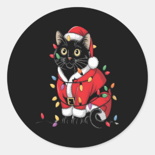 Black Cat Weihnachtsbaum Lichter Funny Santa Kitte Runder Aufkleber