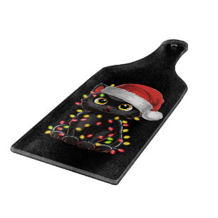 Black Cat Weihnachtsbaum Lichter Funny Santa Kitte Schneidebrett