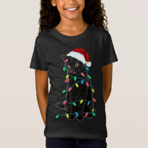 Black Cat Weihnachtsbaum Lichter Funny Santa Kitte T-Shirt
