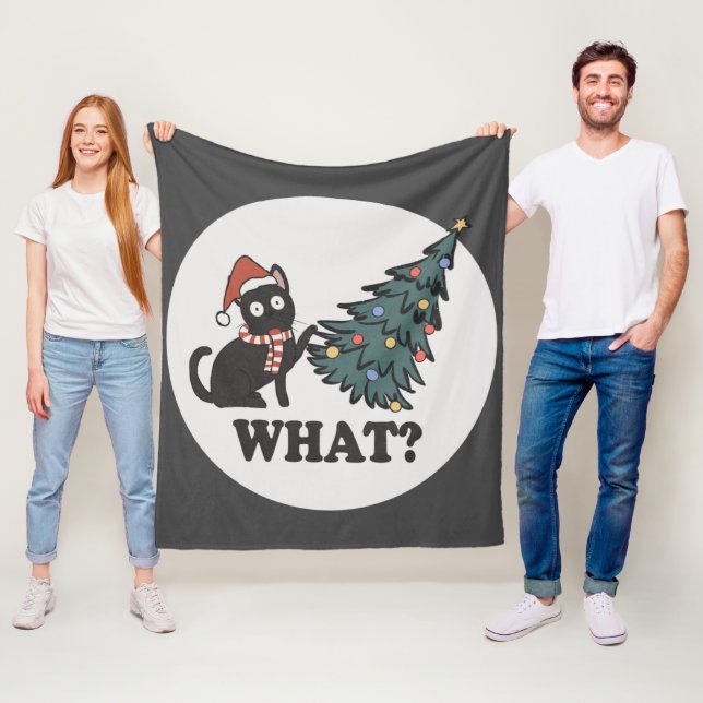 Black Cat Weihnachtsbaum Weihnachtsmannmütze Funny Fleecedecke (Beispiel)