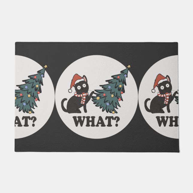 Black Cat Weihnachtsbaum Weihnachtsmannmütze Funny Fußmatte (Vorderseite)