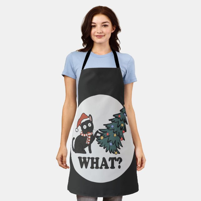 Black Cat Weihnachtsbaum Weihnachtsmannmütze Funny Schürze (Getragen)