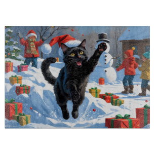 Black Cat Weihnachtsfest Schneeszene Schneidebrett