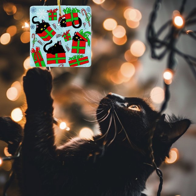 Black Cat Weihnachtsgeschenke Keramikornament (Von Creator hochgeladen)