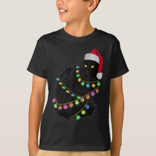 Black Cat Weihnachtsmannmütze Light Tree Funny Ugl T-Shirt