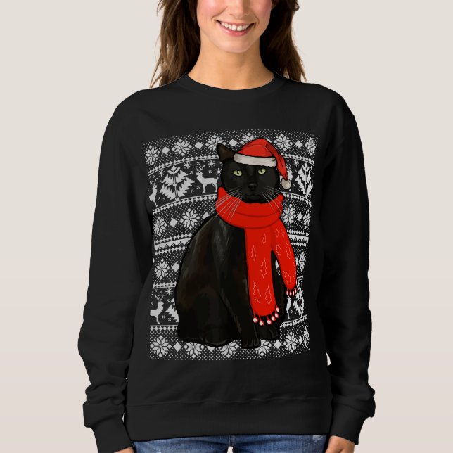 Black Cat Weihnachtsmannmütze Ugly Christmas Sweat Sweatshirt (Vorderseite)