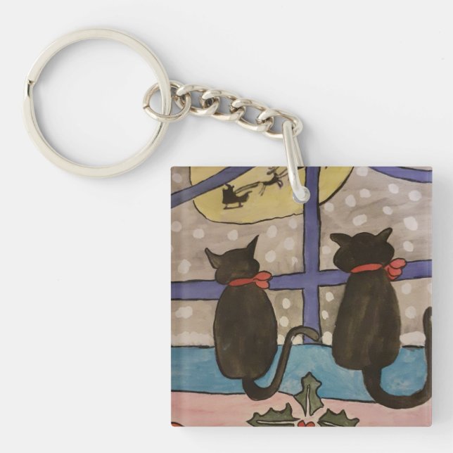 Black Cat Weihnachtsring Schlüsselanhänger (Vorderseite)