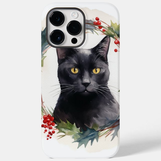 Black Cat Weihnachtsschreath Festivals Kitten Case-Mate iPhone Hülle (Rückseite)