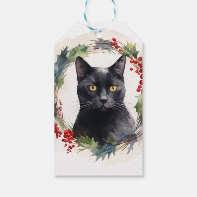 Black Cat Weihnachtsschreath Festivals Kitten Geschenkanhänger (Rückseite)