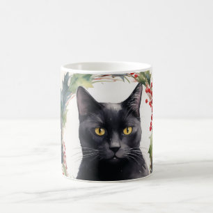 Black Cat Weihnachtsschreath Festivals Kitten Kaffeetasse